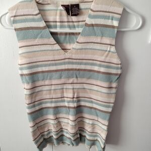 Merona V-Neck Striped Tank Top in Cream, Brown, and Blue